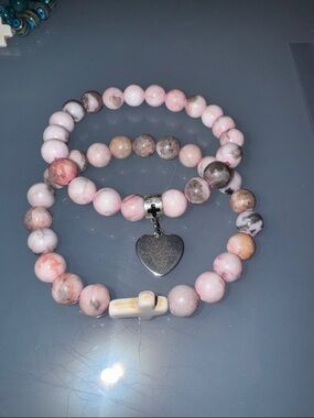 Faith inspired Pink Beaded Heart Charm Bracelet Set